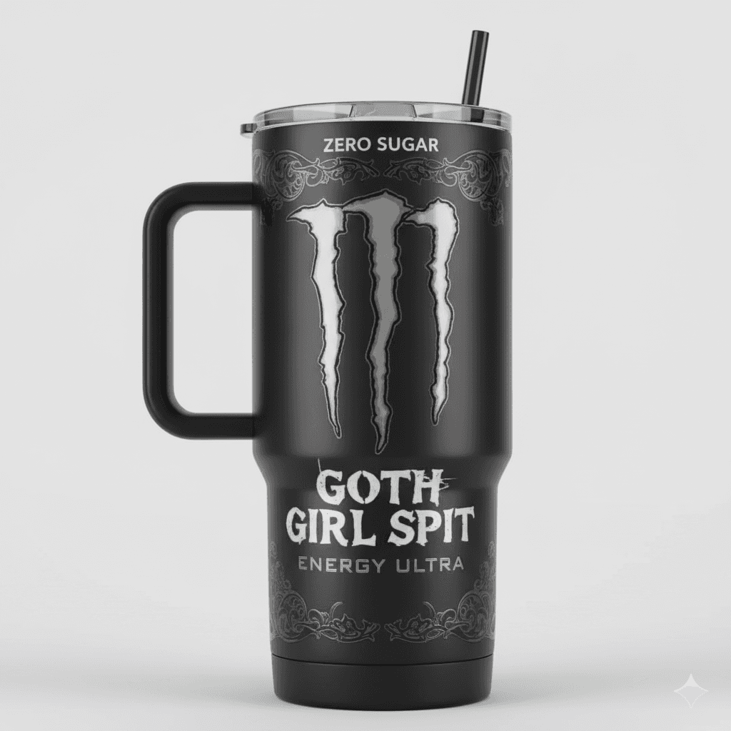 Copo térmico Monster Goth Spith Modelo Premium, preto com arte gótica